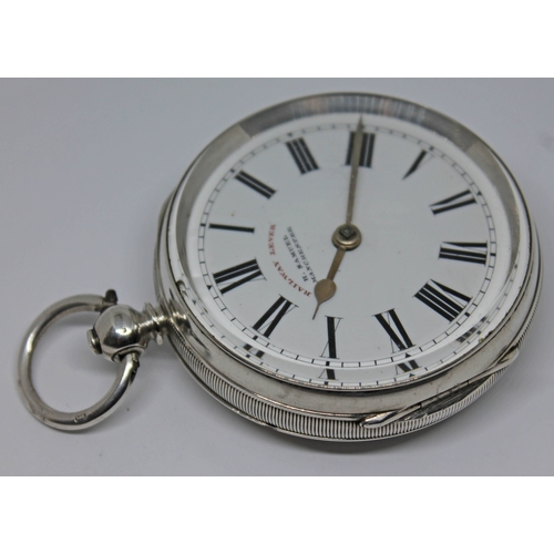 113 - A Victorian Railway Lever hallmarked silver pocket watch with white dial, Roman numerals and spade h... 