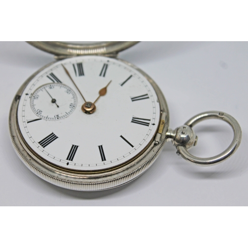 116 - A Victorian hallmarked silver English lever pocket watch with white enamel dial, Roman numerals, spa... 