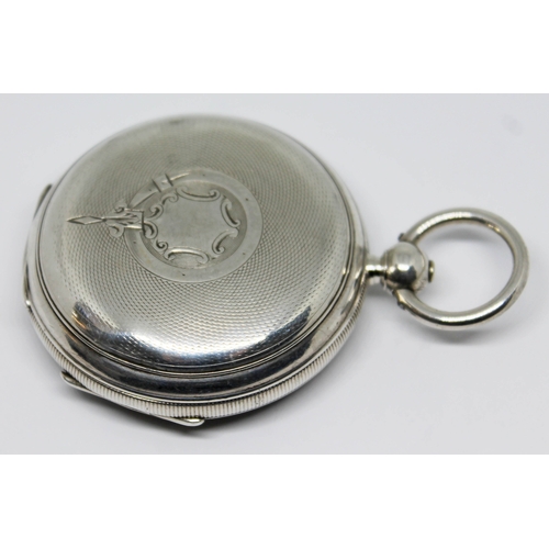 116 - A Victorian hallmarked silver English lever pocket watch with white enamel dial, Roman numerals, spa... 