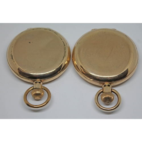 117 - Two Waltham gold plated pocket watches, both with white signed dials, Roman numerals and seconds sub... 