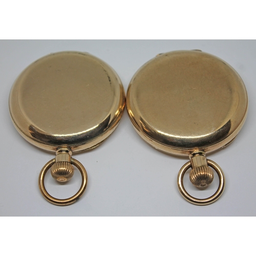 117 - Two Waltham gold plated pocket watches, both with white signed dials, Roman numerals and seconds sub... 