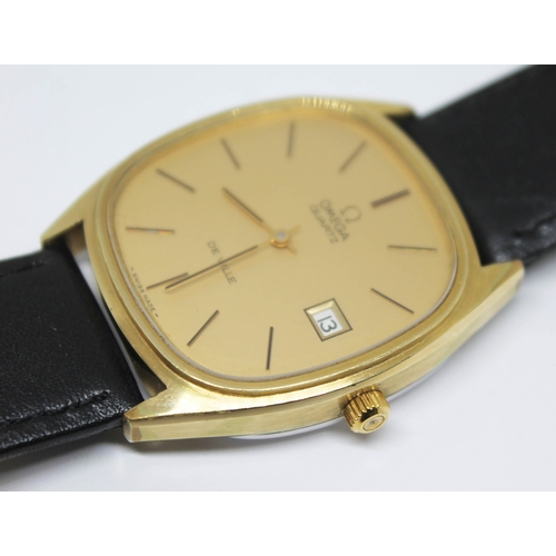 119 - A 1977 gold plated Omega De Ville Quartz reference 192.0028, the gold tone signed dial having gold a... 