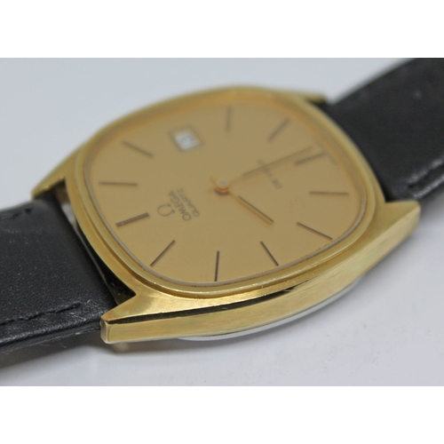 119 - A 1977 gold plated Omega De Ville Quartz reference 192.0028, the gold tone signed dial having gold a... 