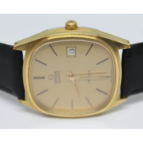 119 - A 1977 gold plated Omega De Ville Quartz reference 192.0028, the gold tone signed dial having gold a... 