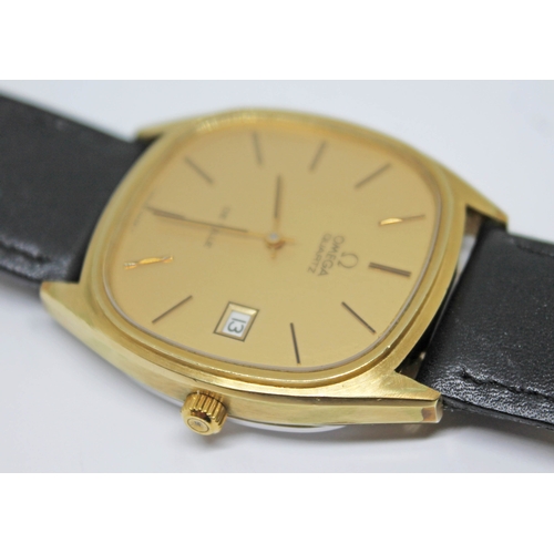 119 - A 1977 gold plated Omega De Ville Quartz reference 192.0028, the gold tone signed dial having gold a... 