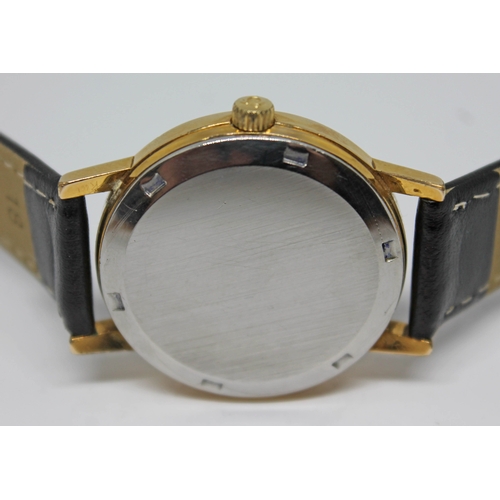 120 - A 1972 gold plated Omega Geneve wristwatch, reference 136.0099, with silver signed dial, hands and h... 