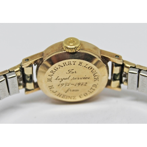 123 - A 1970 hallmarked 9ct gold Omega ladies wristwatch with 17 jewel caliber 485 manual wind movement, o... 