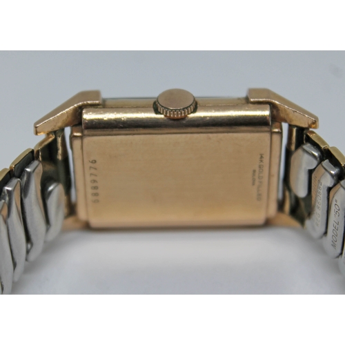 124 - An Art Deco style Bulova 14ct gold filled wristwatch with 21 jewel manual wind movement, on gold ton... 