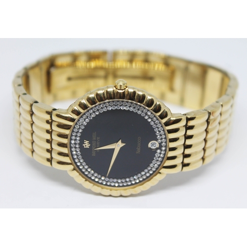 125 - An 18k electroplated Raymond Weil Nabucco quartz dress watch reference 4805 with signed black dial h... 