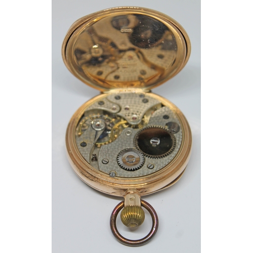 127 - A gold plated Thomas Russell & Son, Liverpool, full hunter pocket watch with white enamel signed dia... 