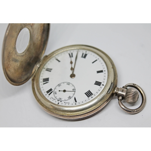 129 - A Dimier Freres & Cie hallmarked silver half hunter pocket watch with white enamel dial, spade hands... 