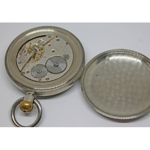 131 - A Cyma open face pocket watch with large Arabic numerals on a white enamel dial and seconds subsidia... 