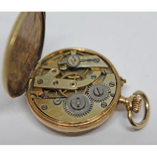 132 - A ladies gold small pocket watch, the inside of outer cased marked 14k 0.585, case diameter 26mm, gr... 