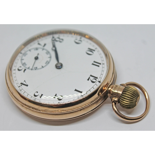 136 - A hallmarked 9ct gold Record pocket watch, with unsigned white enamel dial, Arabic numerals, breguet... 