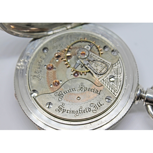 138 - A coin silver cased Illinois Watch Co. 'Bunn Special' pocket watch, circa 1902, with signed white en... 