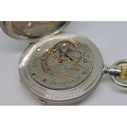 138 - A coin silver cased Illinois Watch Co. 'Bunn Special' pocket watch, circa 1902, with signed white en... 