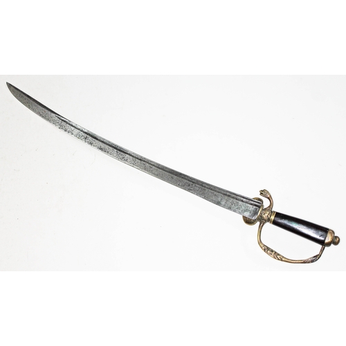 303 - An early German hunting sword, single edged and curved etched blade with inscription 'fur gotts und ... 