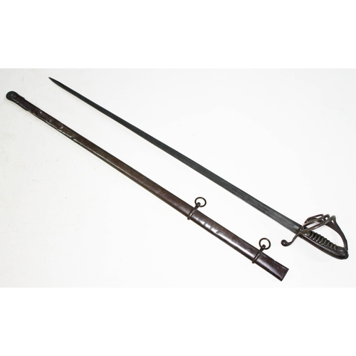 305 - A 19th century child's sword, basket hilt and wire bound grip, blade length 56cm, total length 72cm.