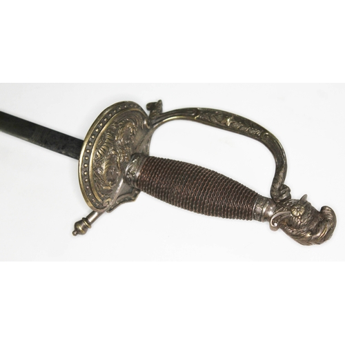 306 - An early 20th century W. Jones & Co. court sword with brass hilt and wire bound grips, blade length ... 