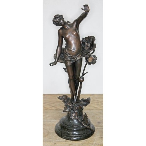 313 - Franz Rosse (1858-1900), Art Nouveau bronze depicting a semi nude female pixie stood with left arm r... 