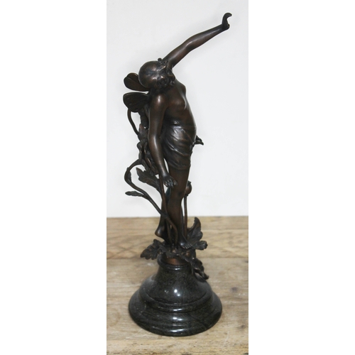 313 - Franz Rosse (1858-1900), Art Nouveau bronze depicting a semi nude female pixie stood with left arm r... 