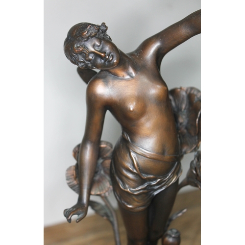 313 - Franz Rosse (1858-1900), Art Nouveau bronze depicting a semi nude female pixie stood with left arm r... 