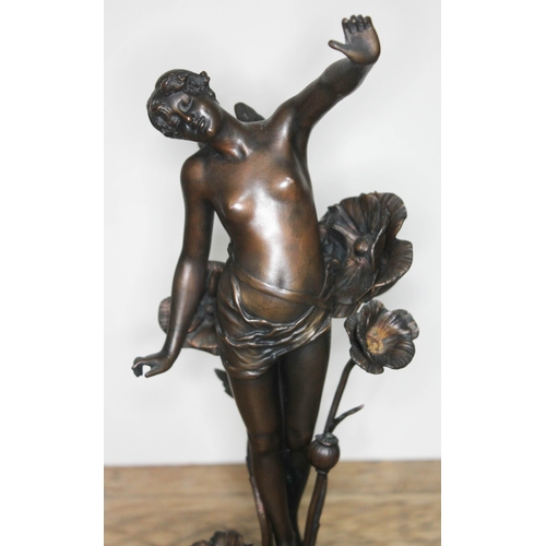 313 - Franz Rosse (1858-1900), Art Nouveau bronze depicting a semi nude female pixie stood with left arm r... 