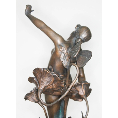 313 - Franz Rosse (1858-1900), Art Nouveau bronze depicting a semi nude female pixie stood with left arm r... 