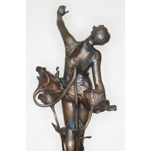 313 - Franz Rosse (1858-1900), Art Nouveau bronze depicting a semi nude female pixie stood with left arm r... 