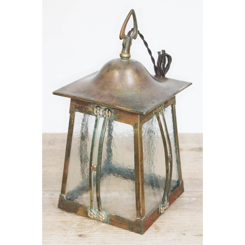 326 - An Edwardian Arts & Crafts copper lantern light fitting, height 34cm.