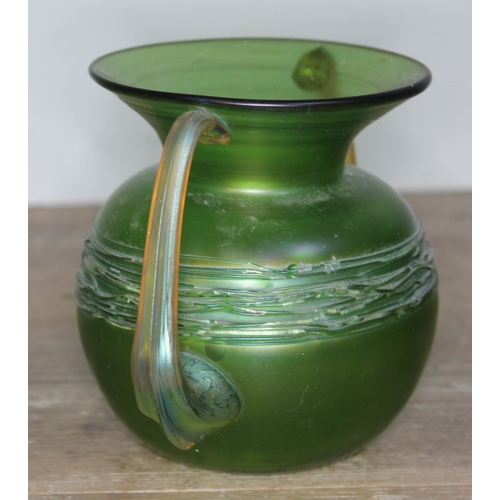 333 - An Austrian Art Nouveau Loetz Ausfuehrungen 44 iridescent and trailed green glass vase with flared r... 