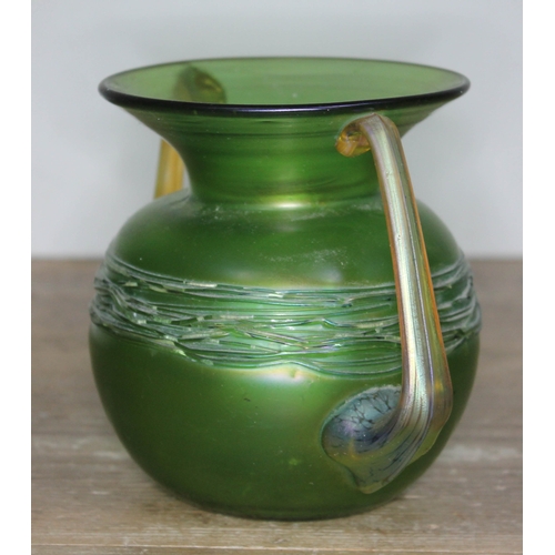 333 - An Austrian Art Nouveau Loetz Ausfuehrungen 44 iridescent and trailed green glass vase with flared r... 