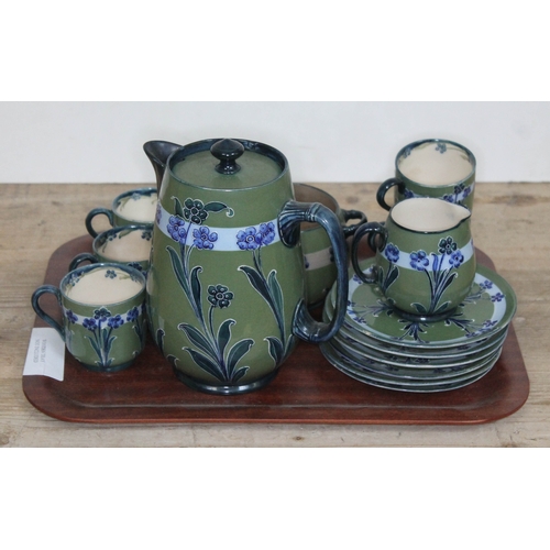 334 - A late Victorian Florian ware tea service, designed by William Moorcroft for Macintyre, comprising t... 