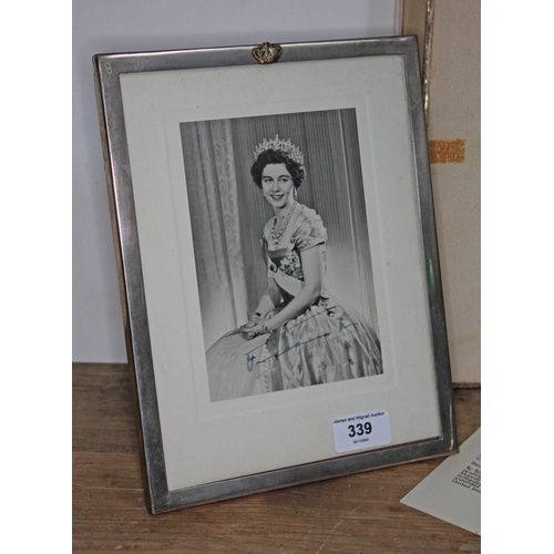 339 - Frederica of Hanover, signed presentation photograph, with letter, glazed and frame marked '900', gr... 