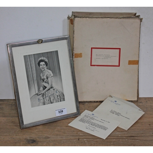 339 - Frederica of Hanover, signed presentation photograph, with letter, glazed and frame marked '900', gr... 