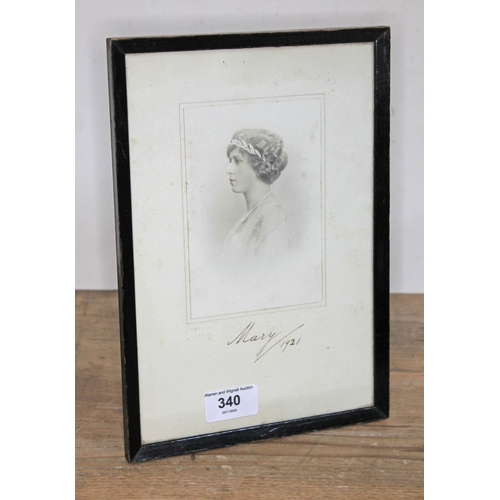 340 - Princess Mary signed presentation photograph, dated 1921, glazed and framed, gross 19cm x 27cm.