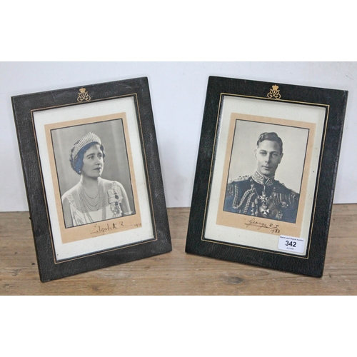 342 - Elizabeth Queen Consort and King George VI signed presentation photographs, each dated 1938, glazed ... 