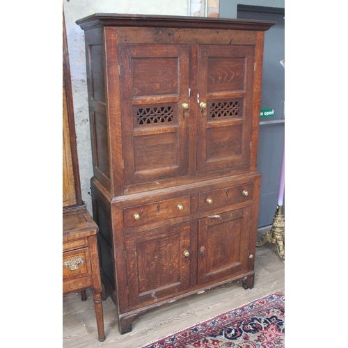 66 - An 18th century and later oak cabinet, width 107cm, depth 47cm & height 190cm.