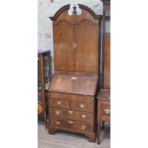 68 - A Queen Anne style walnut cabinet bureau, width 81cm, depth 48cm & height 211cm.