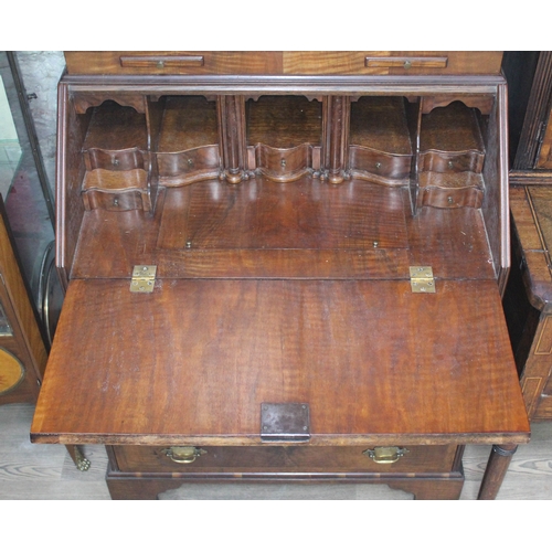 68 - A Queen Anne style walnut cabinet bureau, width 81cm, depth 48cm & height 211cm.