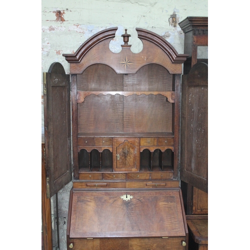 68 - A Queen Anne style walnut cabinet bureau, width 81cm, depth 48cm & height 211cm.