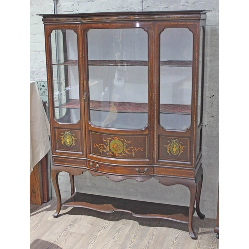 70 - An Edwardian inlaid and hand decorated glazed display cabinet, width 134cm, depth 47cm & height 179c... 