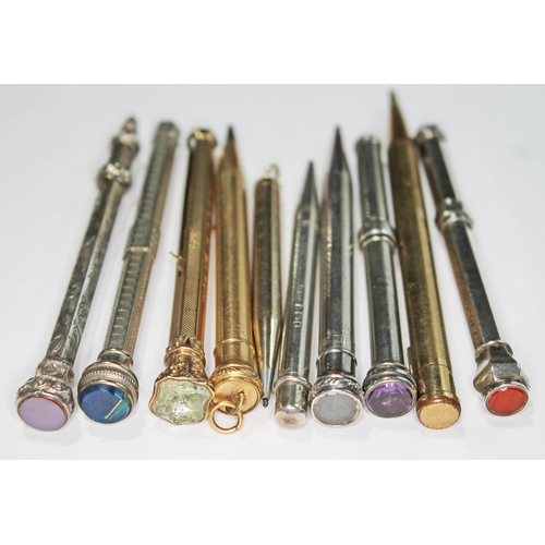 98 - Ten assorted propelling pencils including one hallmarked silver and another inscribed 'J Rigby 1901 ... 