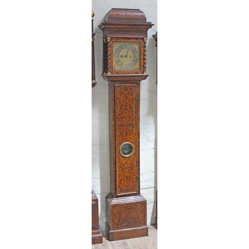 22 - A William & Mary/Queen Anne eight day long case clock with arabesque marquetry inlaid case, hood wit... 