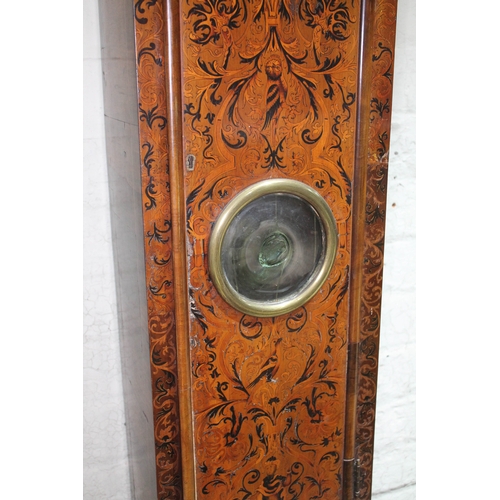 22 - A William & Mary/Queen Anne eight day long case clock with arabesque marquetry inlaid case, hood wit... 