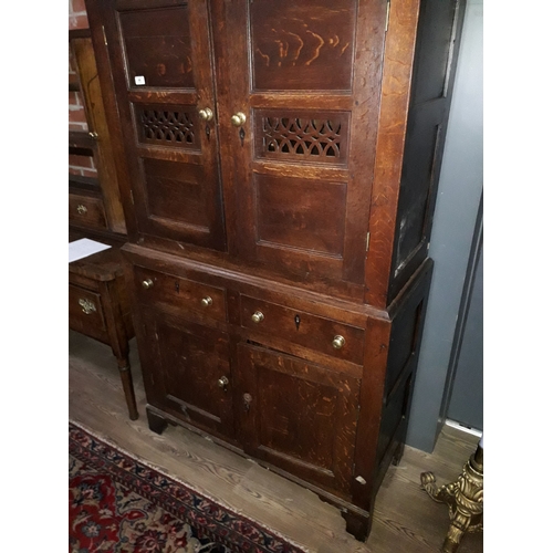 66 - An 18th century and later oak cabinet, width 107cm, depth 47cm & height 190cm.