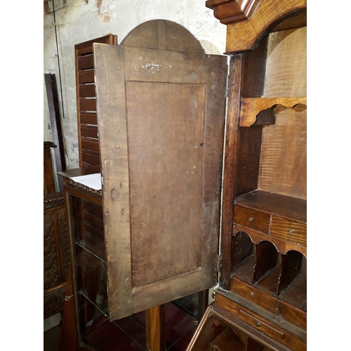 68 - A Queen Anne style walnut cabinet bureau, width 81cm, depth 48cm & height 211cm.