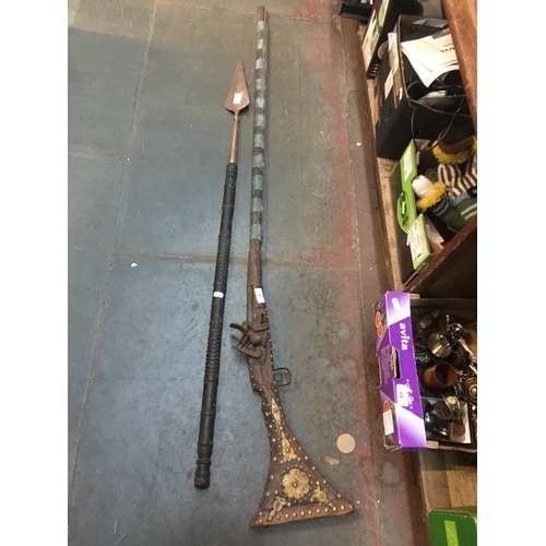 2 - A middle eastern inlaid rifle and a spear