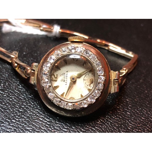 110 - A vintage 9ct gold and diamond Leijona ladies wristwatch with 15 jewel AS cal.970 manual wind moveme... 