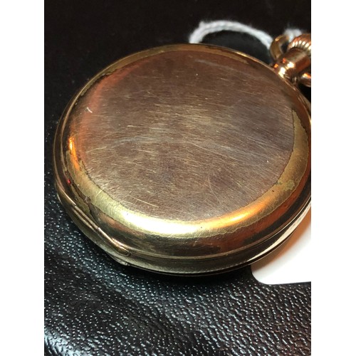 113 - A 1904 gold plated Waltham Traveller full hunter pocket watch having white enamel dial signed 'John ... 